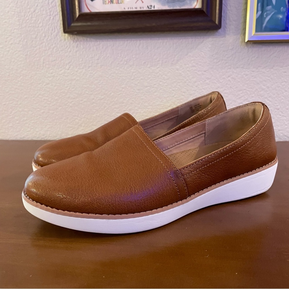 Fitflop Brown Leather Loafers Comfortable Wear All Day Women’s Size 8 - Picture 5 of 6